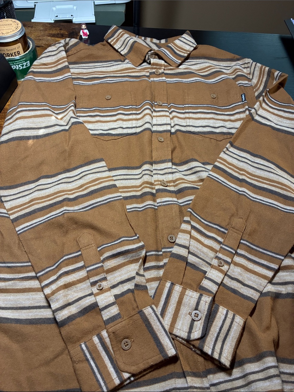 Hurley Brown Striped Long-Sleeve Button-Down Shirt